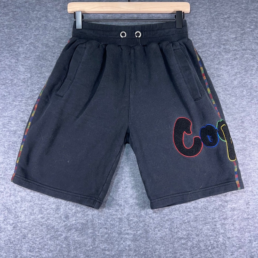 Cookies SF Mens Small Black Fleece‎ Sweat Shorts Chenille Logo Rainbow Stitching
